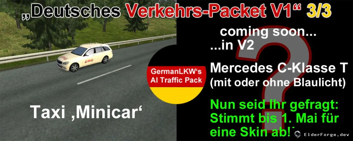 Обложка мода: AI Traffic German Vehicles Pack for Euro Truck Simulator 2 – Mercedes C‑Class &amp; Sprinter