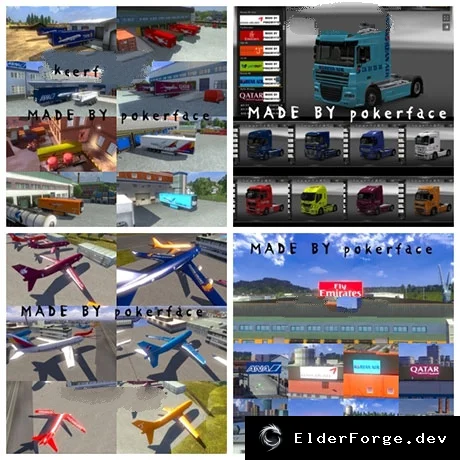 Обложка мода: Airline Skin Pack для Euro Truck Simulator 2 – новые скины тягачей, прицепов и самолётов
