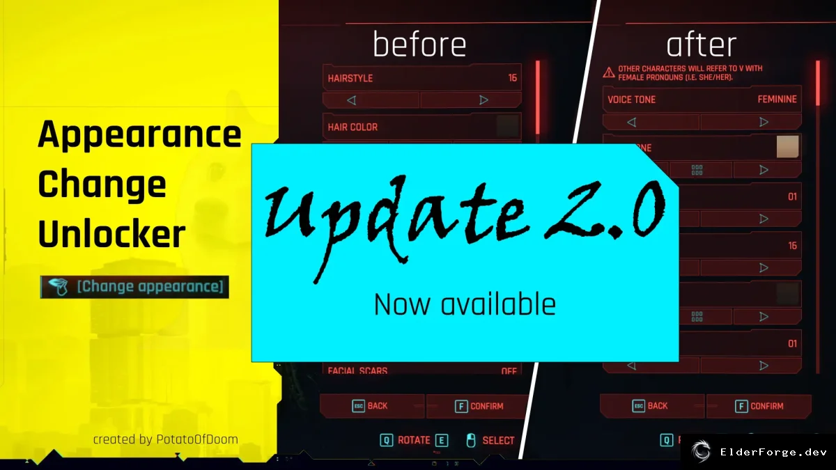 Обложка мода: Appearance Change Unlocker – расширенные настройки внешности в Cyberpunk 2077