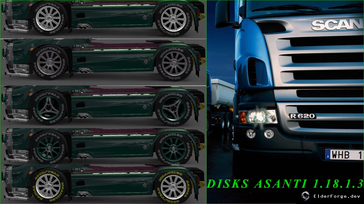 Обложка мода: Asanti диски для Scania, R700, DAF и Mercedes в ETS2 (версии 1.17‑1.18)