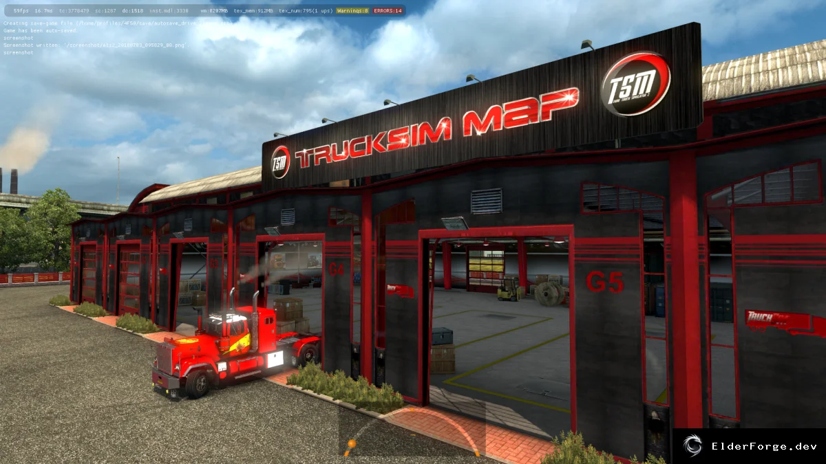 Обложка мода: Большой гараж Trucksim Map для Euro Truck Simulator 2 (версии 1.31.x)