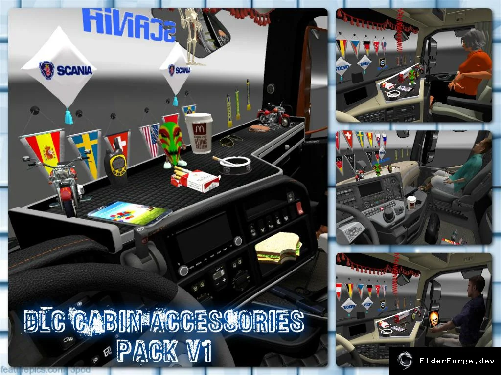 Обложка мода: Cabin Accessories Pack для Euro Truck Simulator 2 – новые аксессуары в салоне