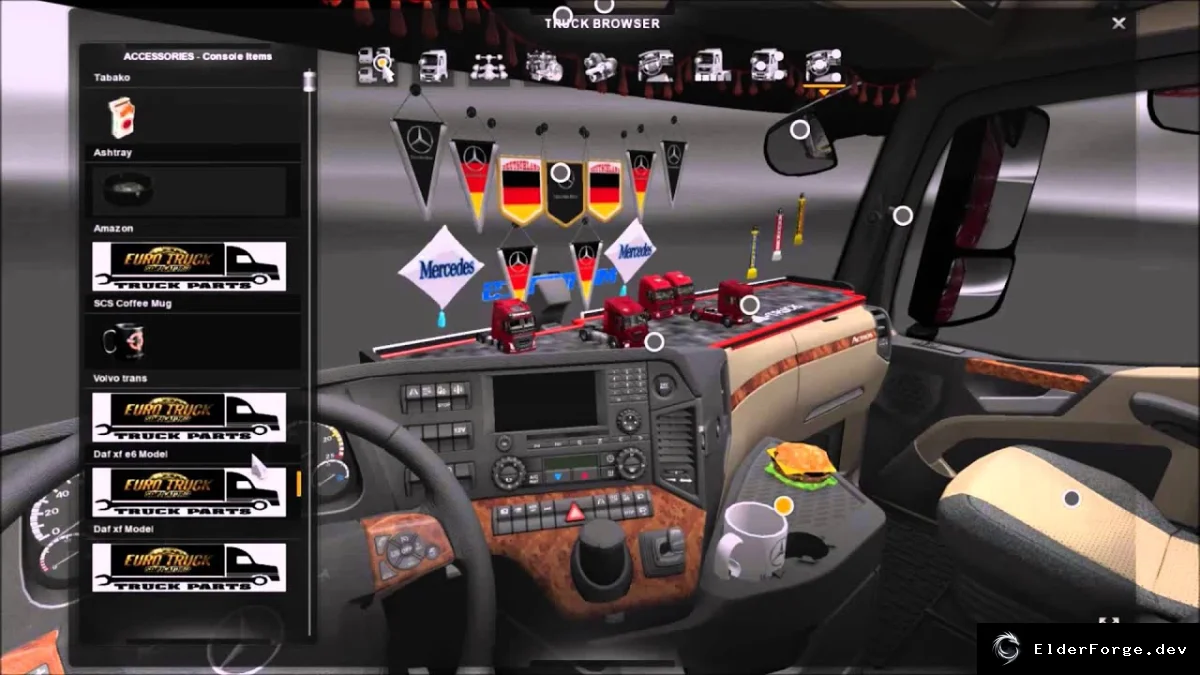 Обложка мода: Cabin Accessories Pack v1.5 для Euro Truck Simulator 2 – поддержка всех SCS‑грузовиков