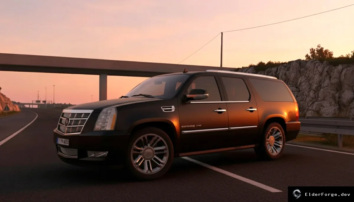 Обложка мода: Cadillac Escalade ESV для Euro Truck Simulator 2 – полная комплектация (ETS2 1.60)