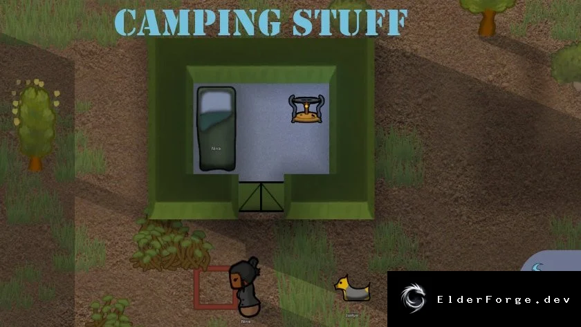 Camping Stuff — набор палаток, спальных мешков и портативных кухонь для RimWorld
