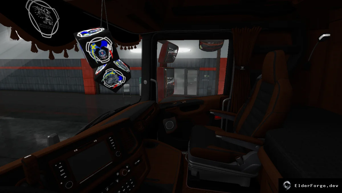 Обложка мода: Черно‑коричневый салон Scania 2016 для Euro Truck Simulator 2 – версия 1.0 (ETS2 1.31‑1.33)