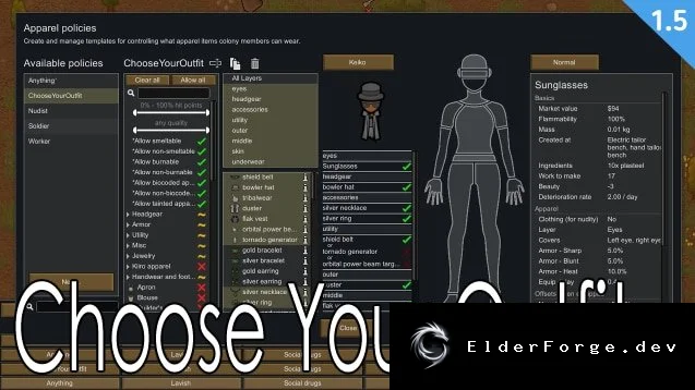 Choose Your Outfit – гибкая настройка одежды в RimWorld