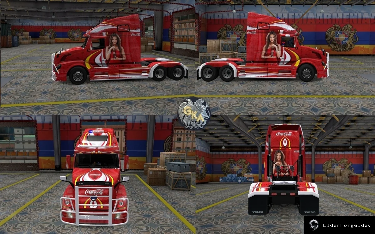 Обложка мода: Coca‑Cola скин для Volvo VNL 670 и двухуровневого прицепа – ETS2