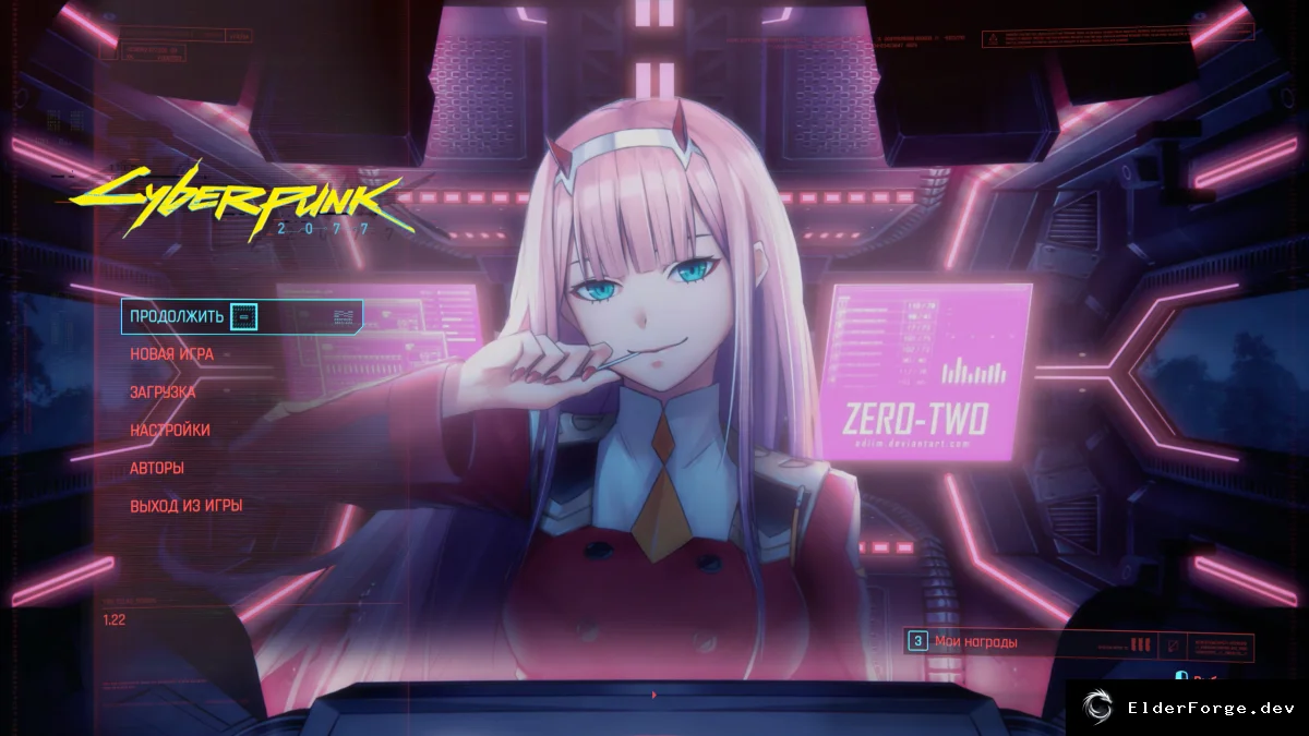 Обложка мода: Cyberpunk 2077: фон главного меню с Zero Two – аниме‑тема от DARLING IN THE FRANXX