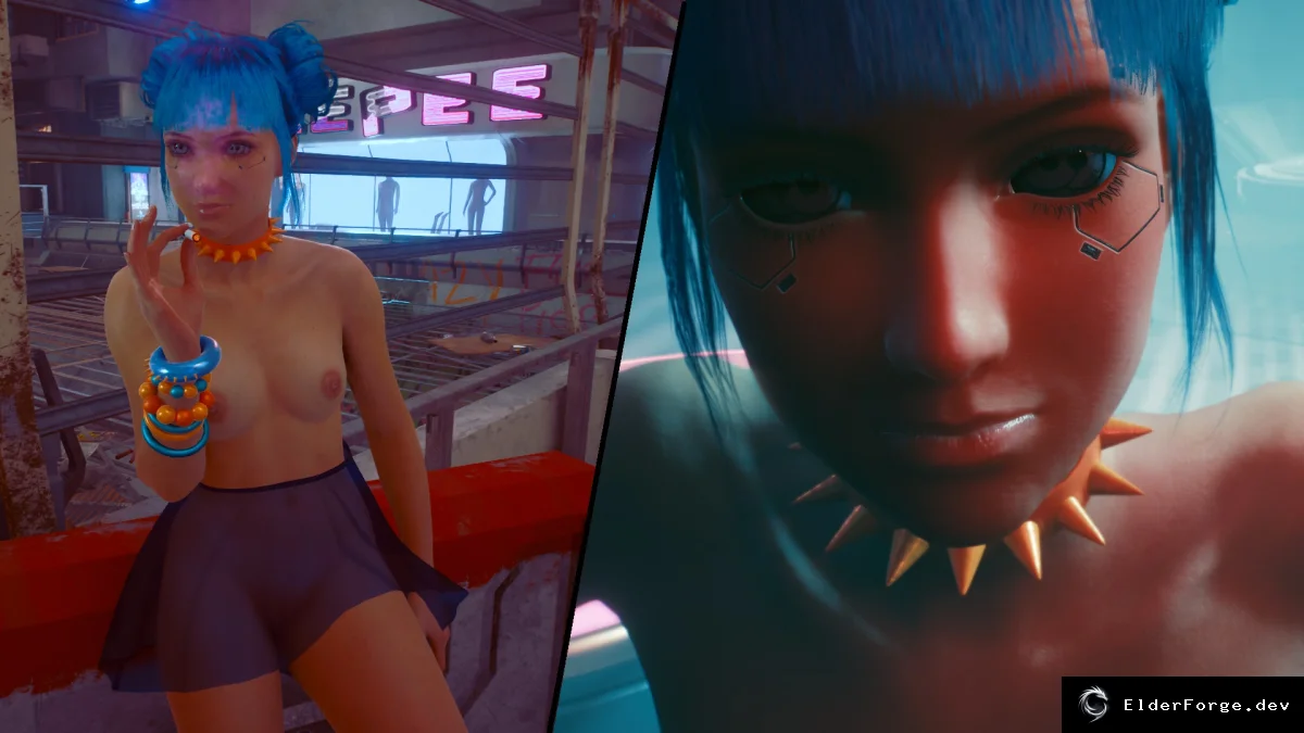 Обложка мода: Cyberpunk 2077 – Полностью обнажённая Блю Мун (мод от Gutsz)