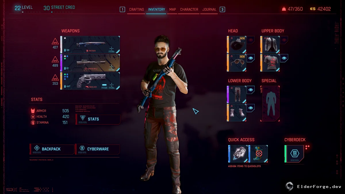 Обложка мода: Cyberpunk 2077 «Спрятанное снаряжение» – скрытие экипировки без потери бонусов