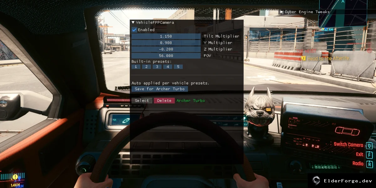 Обложка мода: Cyberpunk 2077 – Улучшенный вид от первого лица в авто (v1.2.7)
