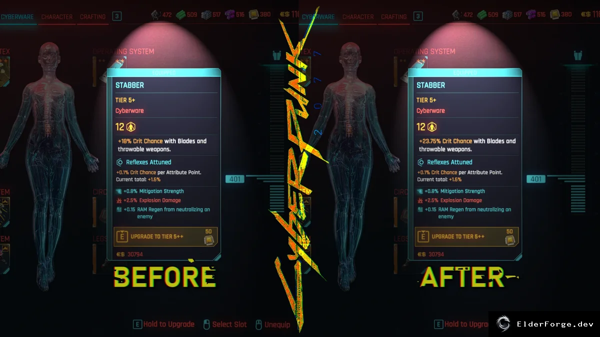 Cyberware Improved: Stabber – баланс и настройка для CP2077