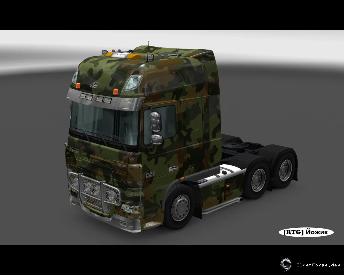 Обложка мода: Daf XF 50k v3.1 – грузовик, камуфляжный скин и автономный трейлер для ETS2