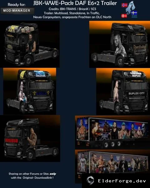 Обложка мода: DAF XF E6 WWE с двумя прицепами для Euro Truck Simulator 2 – полная совместимость