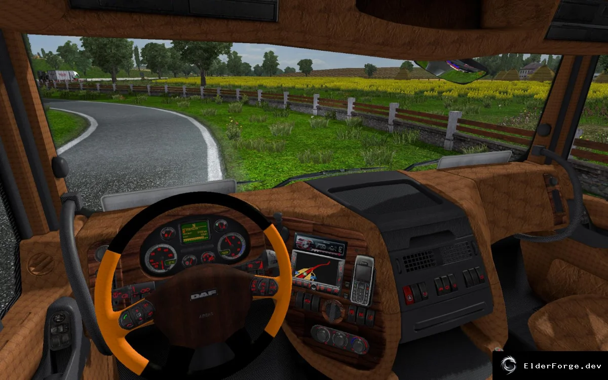 Обложка мода: Daf XF – кожа, дерево и карбоновый интерьер v2.0 для ETS2