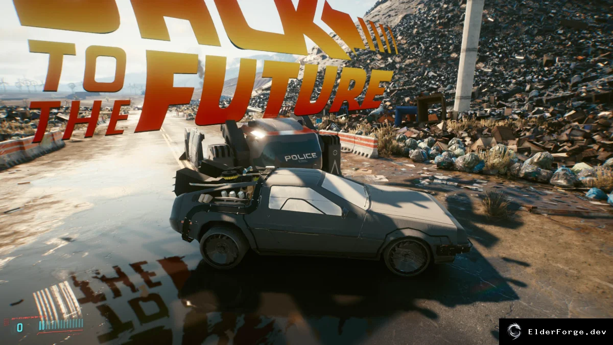 Обложка мода: Delorean из «Назад в будущее» вместо Rayfield Caliburn – мод для Cyberpunk 2077