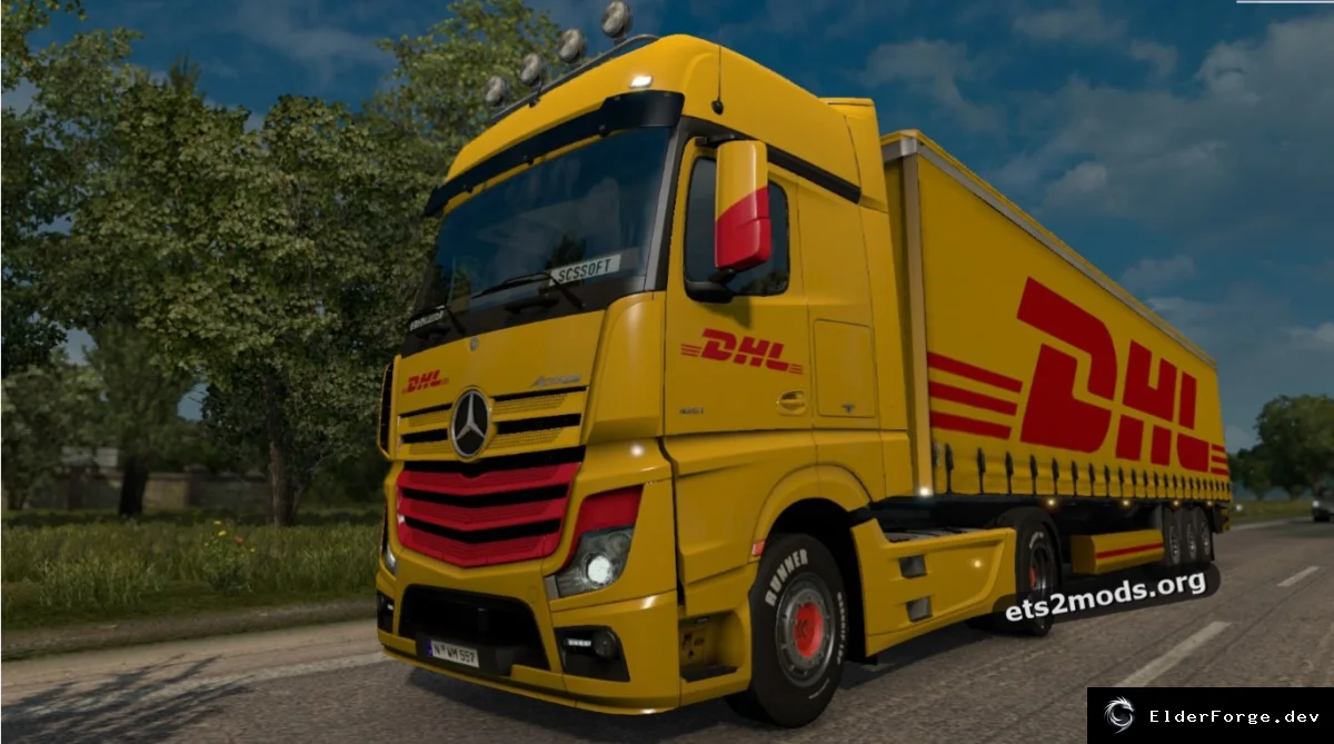Обложка мода: DHL скин для нового Actros 2014 в Euro Truck Simulator 2 – комплект с прицепом