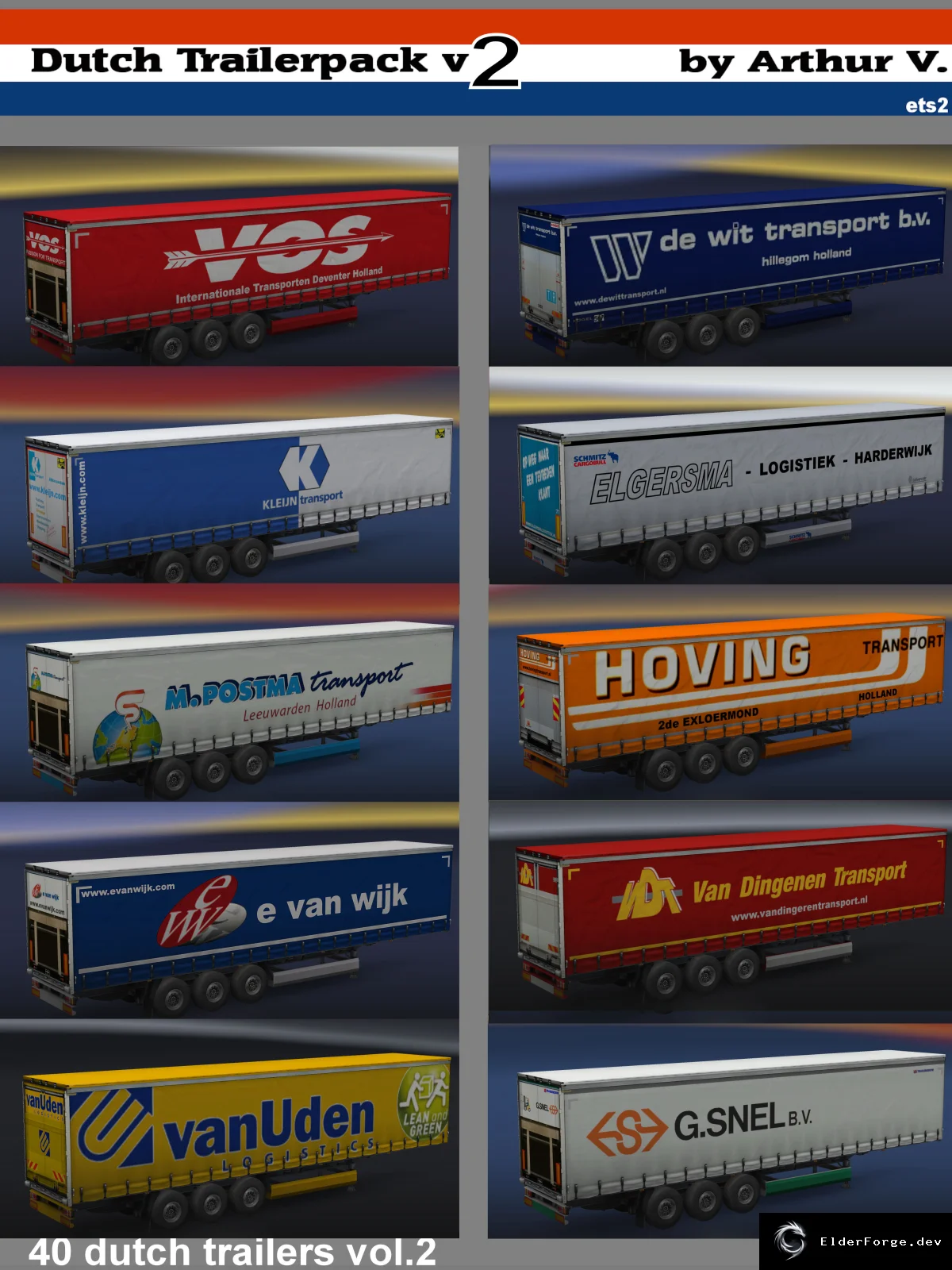 Обложка мода: Dutch Trailer Pack v2 для Euro Truck Simulator 2 – 40 новых прицепов
