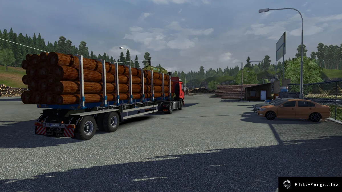 Обложка мода: Двухосный прицеп Baumstamm с краном для Euro Truck Simulator 2 (ETS2)