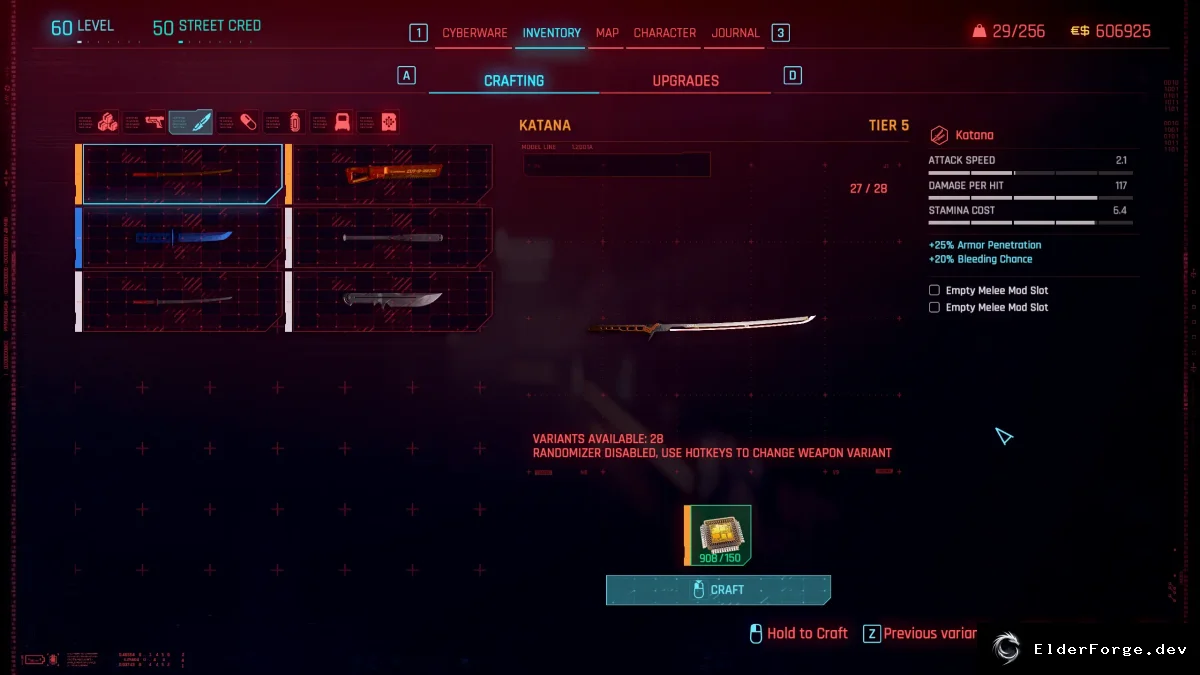 Обложка мода: Enhanced Craft – расширенный крафт оружия в Cyberpunk 2077