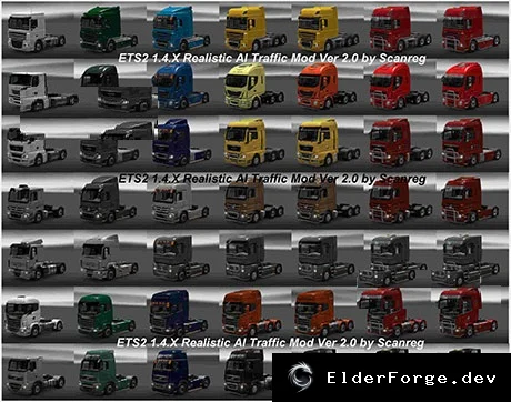 Обложка мода: ETS2 Realistic Traffic Mod 141 – новые грузовики и аксессуары