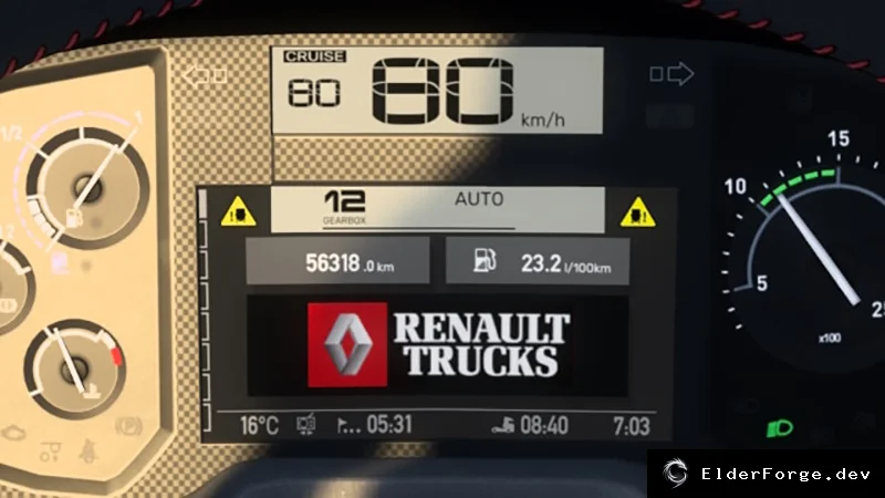 Обложка мода: ETS2 – Улучшенная приборная панель для Renault Range T (v2.0)
