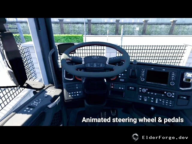 Обложка мода: Euro Truck Simulator 2 – Анимированный руль и педали + панель Scania R&amp;S 2016 (ETS2 1.45)