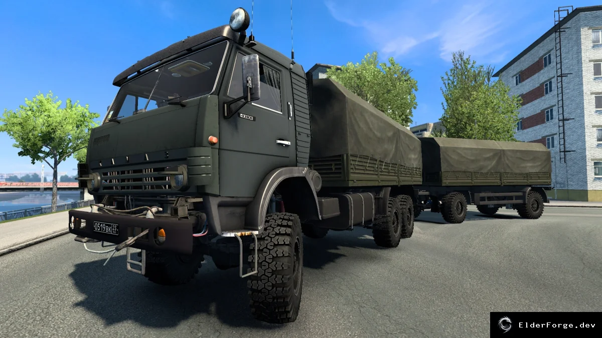 Обложка мода: Euro Truck Simulator 2 – Армейский КамАЗ 43101 с тандемным шасси (мод)