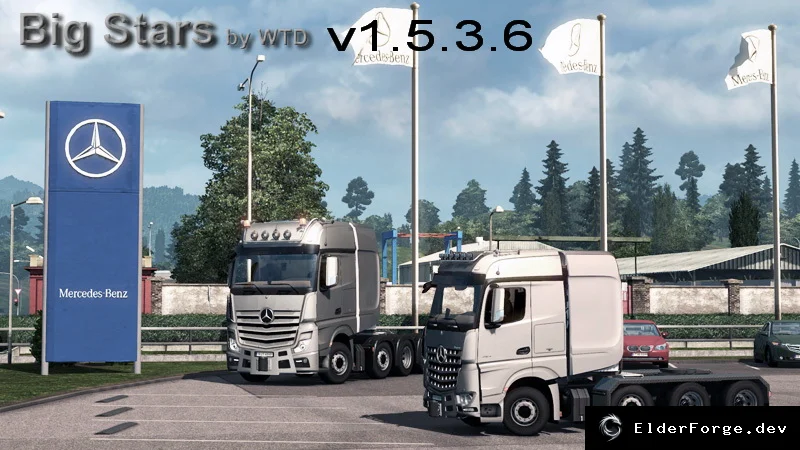 Обложка мода: Euro Truck Simulator 2 – Big Stars Actros &amp; Arocs SLT (v1.5.3.6) – новые грузовики 8x4