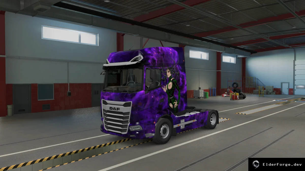 Обложка мода: Euro Truck Simulator 2 – DAF XF с героиней Hela из «Тор: Рагнарёк»