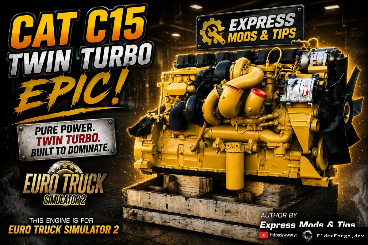 Обложка мода: Euro Truck Simulator 2 – Двигатель CAT C15 Twin Turbo (мод 1.60)