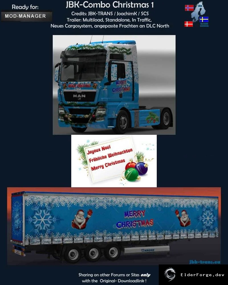 Обложка мода: Euro Truck Simulator 2 – JBK Combo Christmas 1: рождественский скин для MAN TGX и прицепа