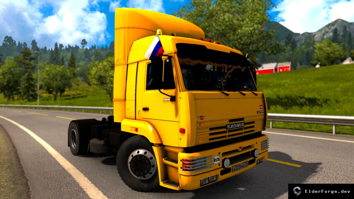 Обложка мода: Euro Truck Simulator 2 – Камаз 5460 с флагами и кастомными аксессуарами