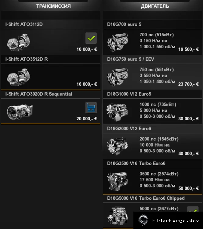 Обложка мода: Euro Truck Simulator 2 – новые двигатели и 8‑ступенчатая секвентальная КПП для всех грузовиков