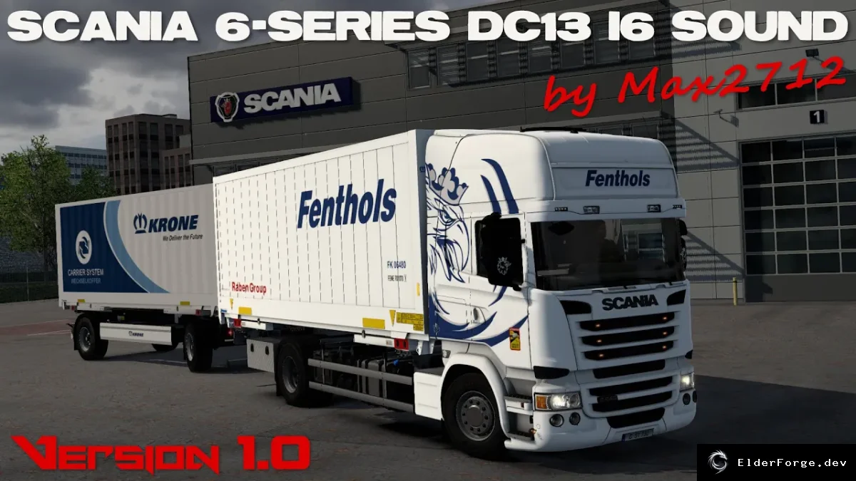 Обложка мода: Euro Truck Simulator 2 – новые звуки двигателя DC13 I6 для Scania 5/6 серии (ETS2 1.43)