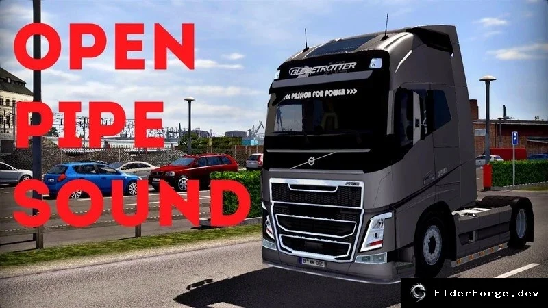 Обложка мода: Euro Truck Simulator 2: Реалистичные звуки открытой трубы для Volvo FH16 (версии 1.44‑1.45)