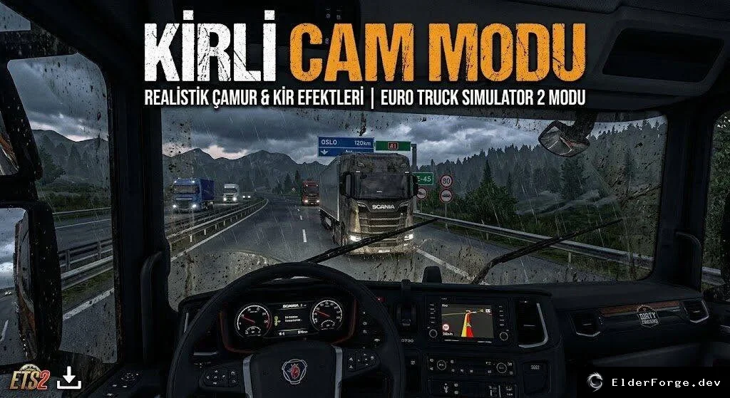 Обложка мода: Euro Truck Simulator 2 – Реалистичный грязный лобовой стекло мод