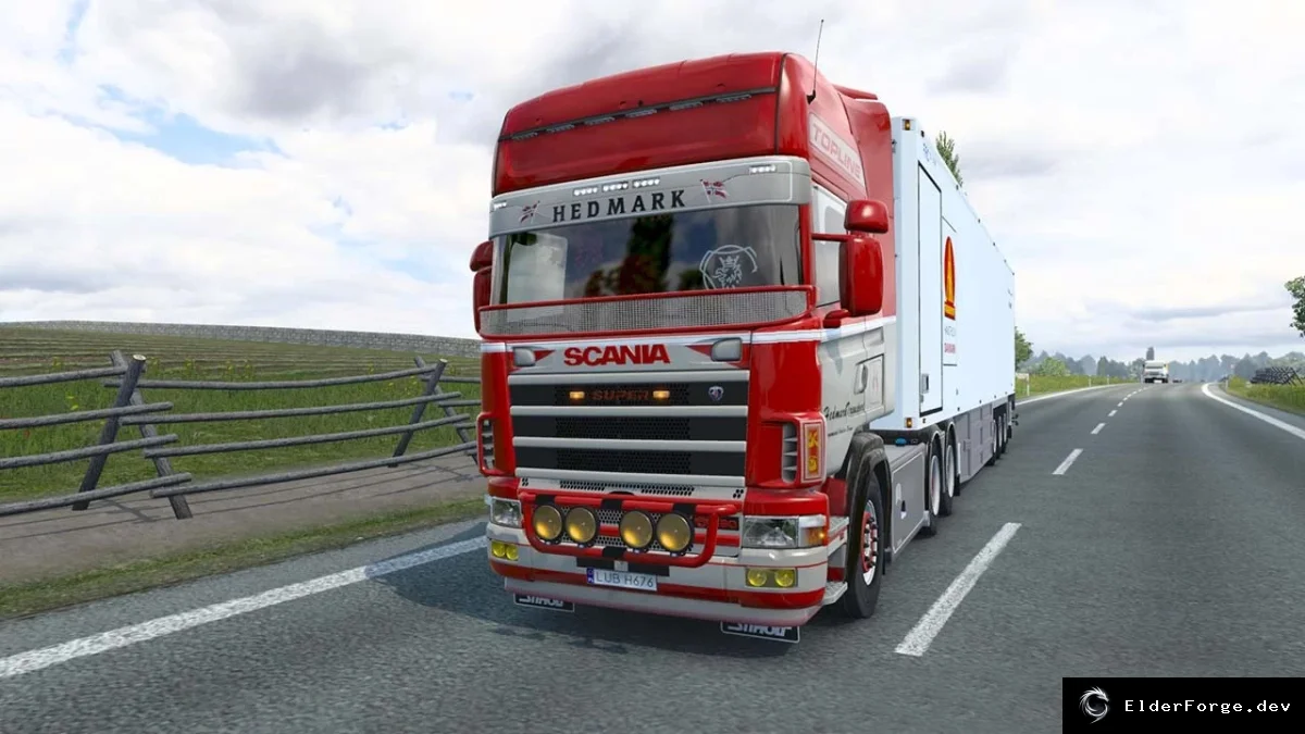 Обложка мода: Euro Truck Simulator 2 — Scania 164L с кастомным прицепом Lamberet (v1.46)