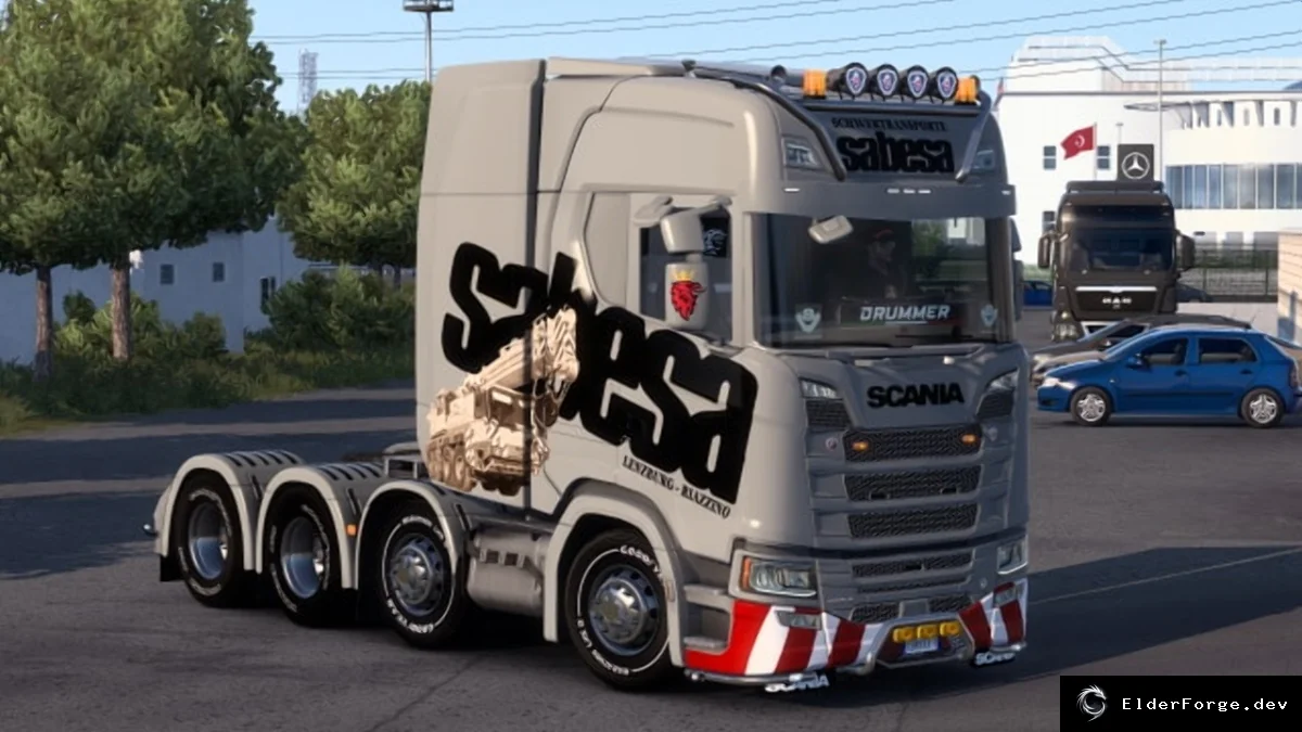 Обложка мода: Euro Truck Simulator 2 — Скин Sabesa для Scania S/NG (8×4) с поддержкой Mighty Griffin Tunin…
