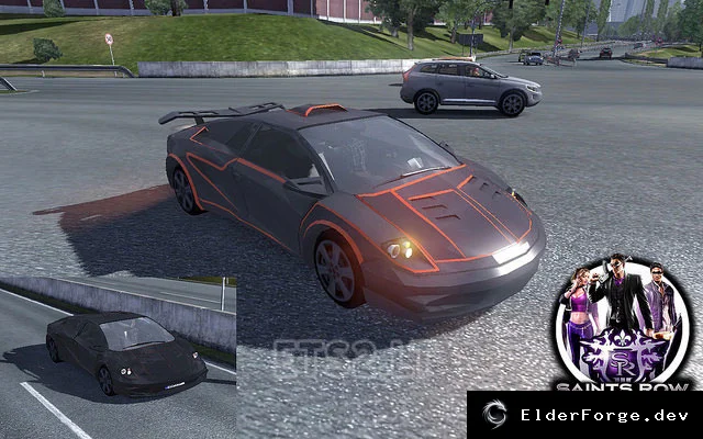 Обложка мода: Euro Truck Simulator 2: Спортивный автомобиль Wrath из Saints Row в трафике