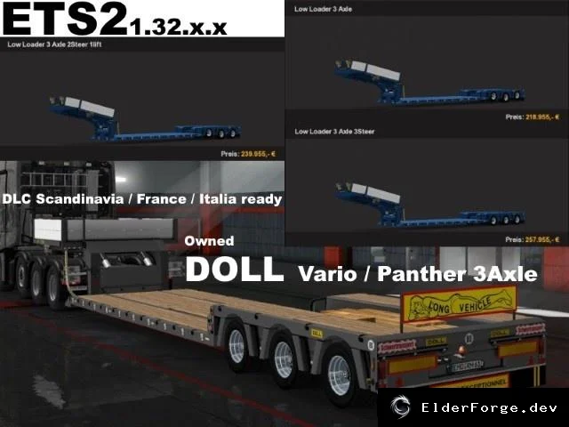 Обложка мода: Euro Truck Simulator 2 – Трёхосный собственный прицеп Doll v7.1