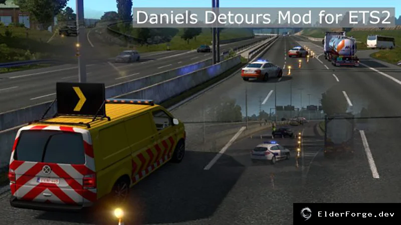 Обложка мода: Euro Truck Simulator 2 – Улучшенные объезды дорожных работ (версии 1.45)