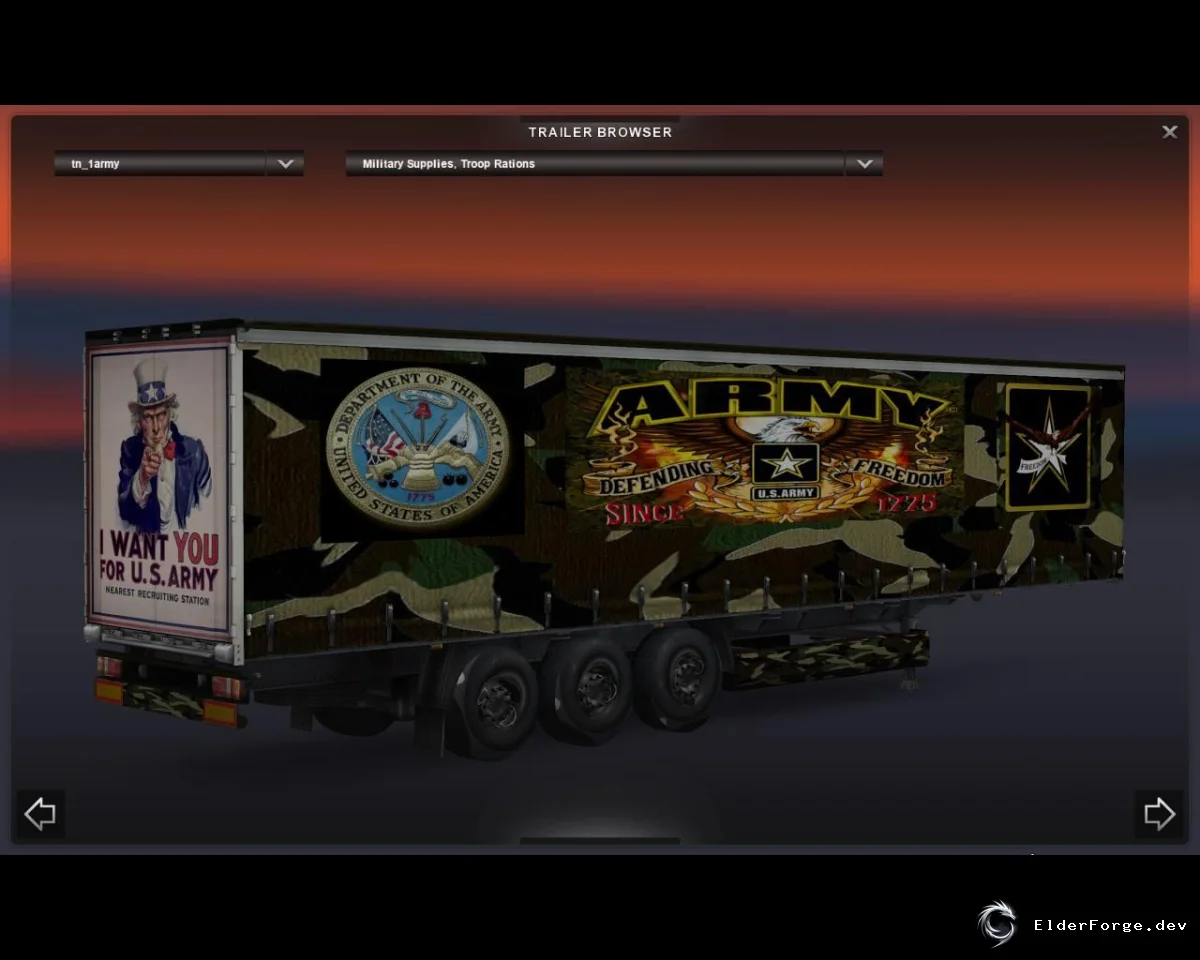 Обложка мода: Euro Truck Simulator 2 – Военный трейлер Army v1 для U.S. Army