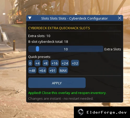 Обложка мода: Extra Cyberdeck Slots – Добавьте до 99 слотов в кибердеке для CP2077