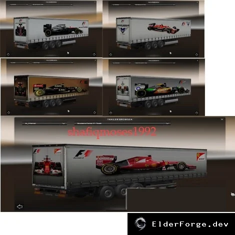 Обложка мода: F1 2015 Trailer Skins для Euro Truck Simulator 2 – 10 команд Формулы‑1
