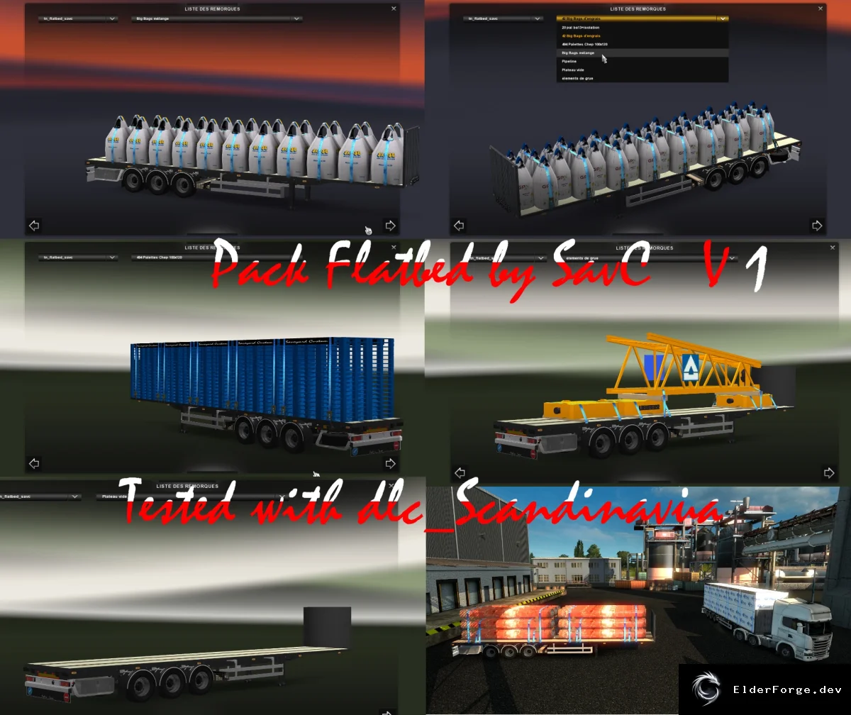 Обложка мода: Flatbed Pack v1.0 – 6 новых прицепов для Euro Truck Simulator 2