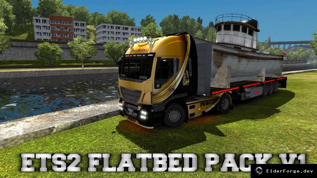Обложка мода: Flatbed Pack v1.0 – новые бортовые прицепы для Euro Truck Simulator 2