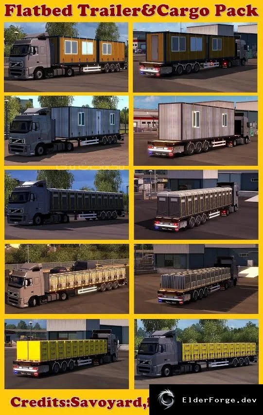 Обложка мода: Flatbed Trailer &amp; Cargo Pack для Euro Truck Simulator 2 – новые прицепы и грузы