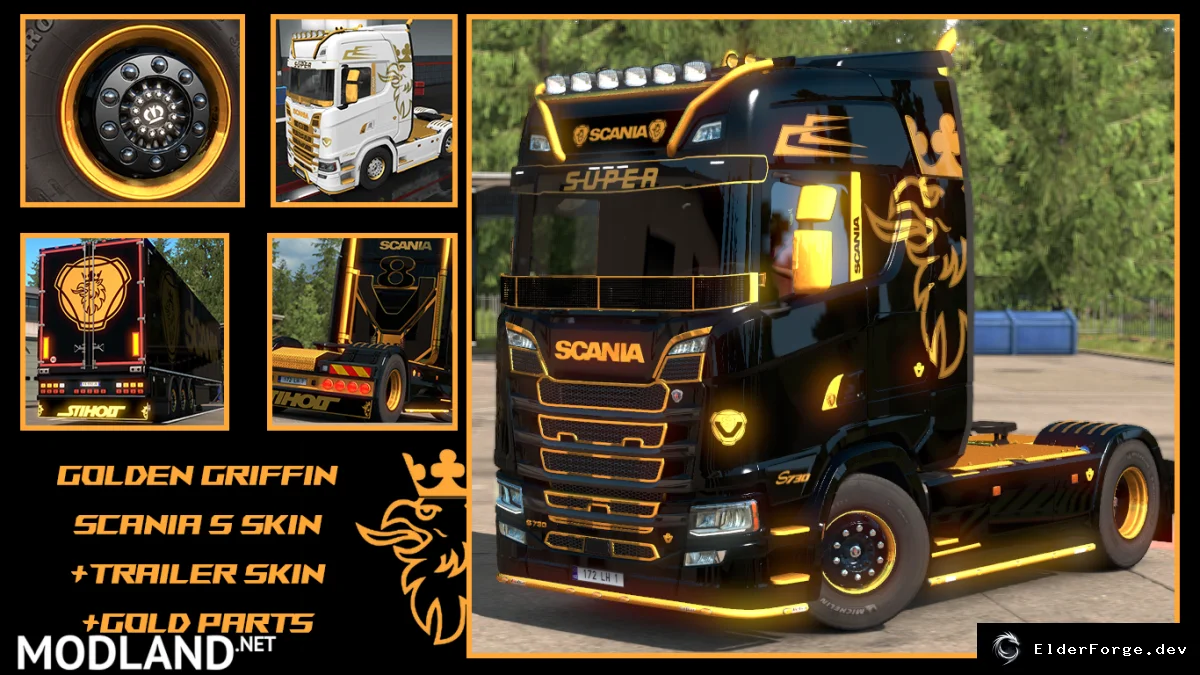 Обложка мода: Golden Griffin Scania S &amp; R – золотые детали и скины для ETS2 1.35